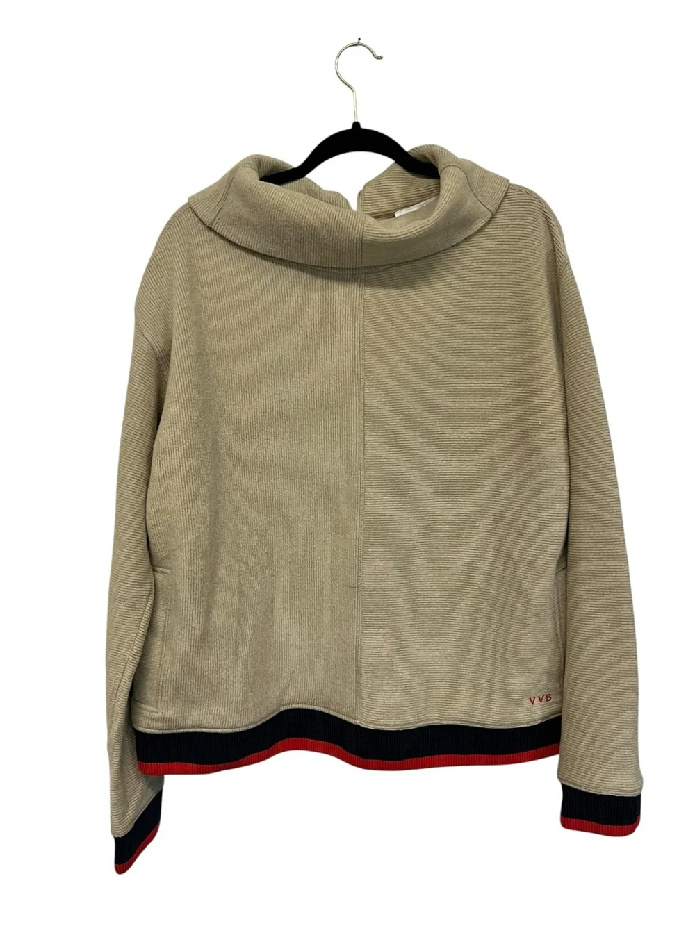 RARE Victoria Victoria Beckham | Beige Ribbed Cowl neck Zipper Striped Sweater L